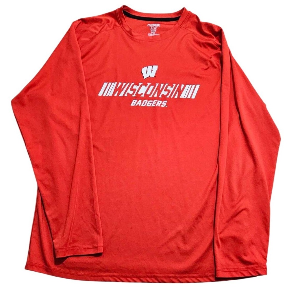 ProEdge Wisconsin Badgers Mens XL Red Long Sleeve Performance Graphic Shirt NCAA